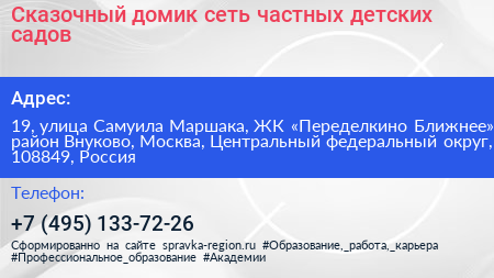 Сказочный домик сеть частных детских садов - визитка