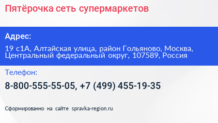 Пятёрочка сеть супермаркетов - визитка