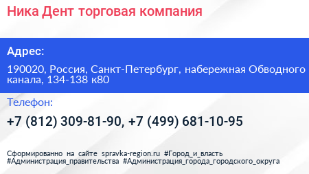 Ника Дент торговая компания - визитка