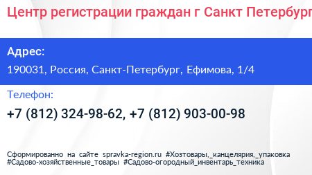 Центр регистрации граждан г Санкт Петербург - визитка