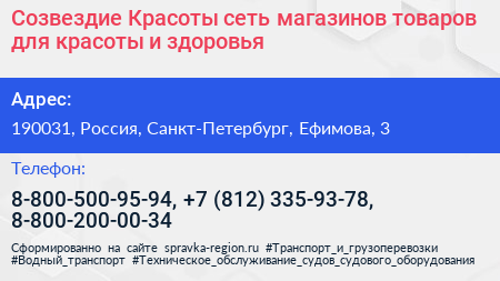Созвездие Красоты сеть магазинов товаров для красоты и здоровья - визитка