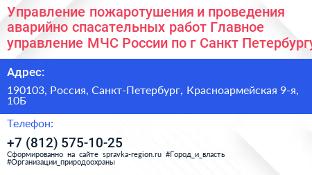 Управление пожаротушения и проведения аварийно спасательных работ Главное управление МЧС России по г Санкт Петербургу - визитка