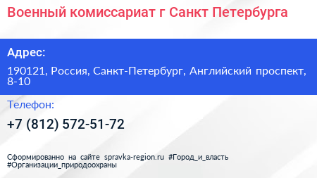 Военный комиссариат г Санкт Петербурга - визитка