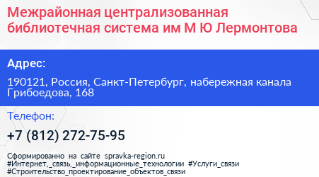 Межрайонная централизованная библиотечная система им М Ю Лермонтова - визитка