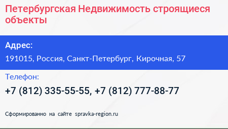 Петербургская Недвижимость строящиеся объекты - визитка