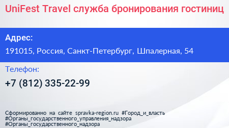UniFest Travel служба бронирования гостиниц - визитка