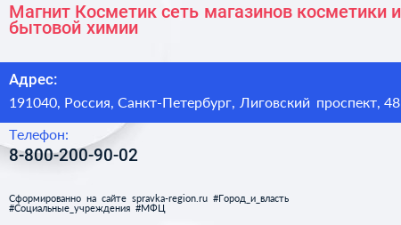 Магнит Косметик сеть магазинов косметики и бытовой химии - визитка