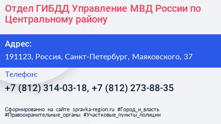 Отдел ГИБДД Управление МВД России по Центральному району - визитка
