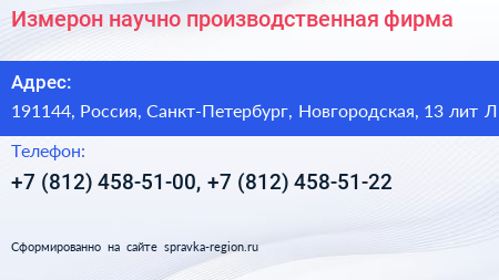 Измерон научно производственная фирма - визитка