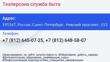 Техперсона служба быта - визитка