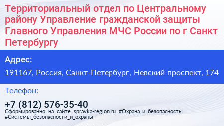 Территориальный отдел по Центральному району Управление гражданской защиты Главного Управления МЧС России по г Санкт Петербургу - визитка