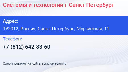Системы и технологии г Санкт Петербург - визитка
