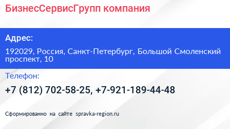 БизнесСервисГрупп компания - визитка