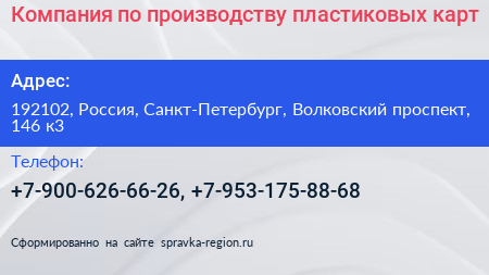 Компания по производству пластиковых карт - визитка