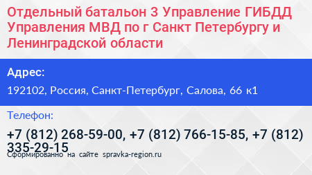 Отдельный батальон 3 Управление ГИБДД Управления МВД по г Санкт Петербургу и Ленинградской области - визитка