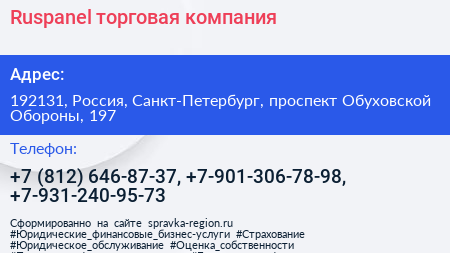 Ruspanel торговая компания - визитка