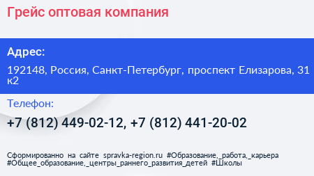 Грейс оптовая компания - визитка
