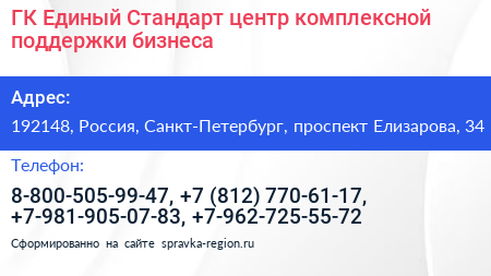 ГК Единый Стандарт центр комплексной поддержки бизнеса - визитка