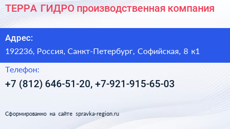 ТЕРРА ГИДРО производственная компания - визитка