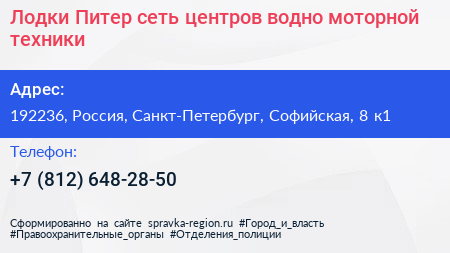 Лодки Питер сеть центров водно моторной техники - визитка