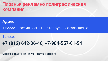 Пиранья рекламно полиграфическая компания - визитка