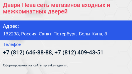 Двери Нева сеть магазинов входных и межкомнатных дверей - визитка