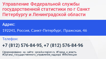 Управление Федеральной службы государственной статистики по г Санкт Петербургу и Ленинградской области - визитка