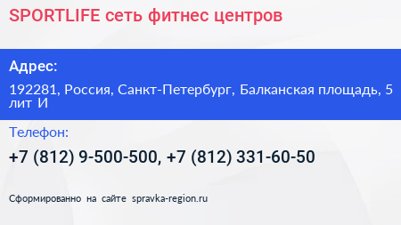 SPORTLIFE сеть фитнес центров - визитка