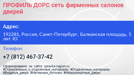 ПРОФИЛЬ ДОРС сеть фирменных салонов дверей - визитка