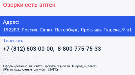 Озерки сеть аптек - визитка