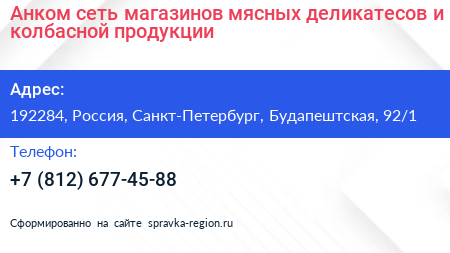 Анком сеть магазинов мясных деликатесов и колбасной продукции - визитка