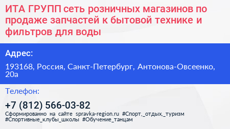 ИТА ГРУПП сеть розничных магазинов по продаже запчастей к бытовой технике и фильтров для воды - визитка