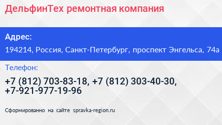 ДельфинТех ремонтная компания - визитка