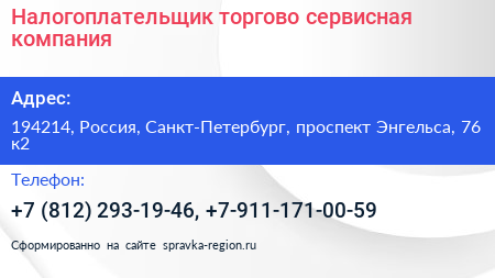 Налогоплательщик торгово сервисная компания - визитка