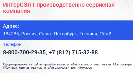 ИнтерСЭЛТ производственно сервисная компания - визитка