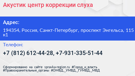 Акустик центр коррекции слуха - визитка