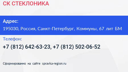 СК СТЕКЛОНИКА - визитка