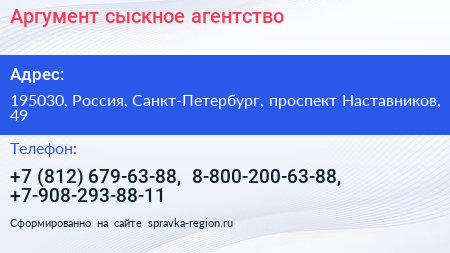 Аргумент сыскное агентство - визитка