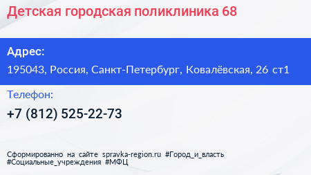 Детская городская поликлиника 68 - визитка