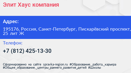 Элит Хаус компания - визитка