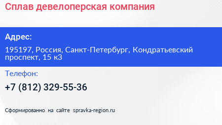 Сплав девелоперская компания - визитка