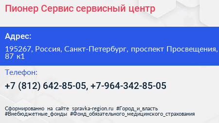 Пионер Сервис сервисный центр - визитка