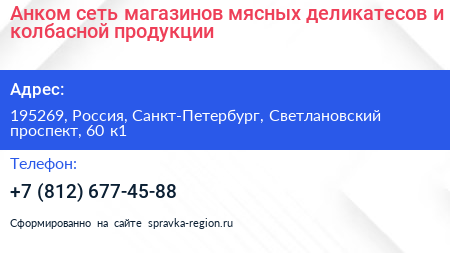 Анком сеть магазинов мясных деликатесов и колбасной продукции - визитка