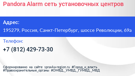 Pandora Alarm сеть установочных центров - визитка