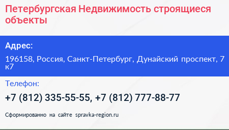 Петербургская Недвижимость строящиеся объекты - визитка