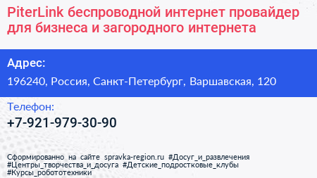 PiterLink беспроводной интернет провайдер для бизнеса и загородного интернета - визитка