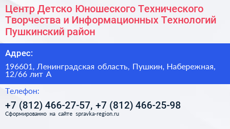 Центр Детско Юношеского Технического Творчества и Информационных Технологий Пушкинский район - визитка