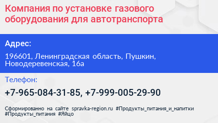 Компания по установке газового оборудования для автотранспорта - визитка