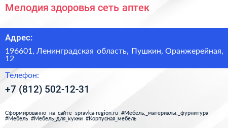 Мелодия здоровья сеть аптек - визитка