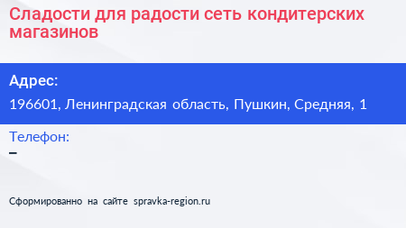 Сладости для радости сеть кондитерских магазинов - визитка